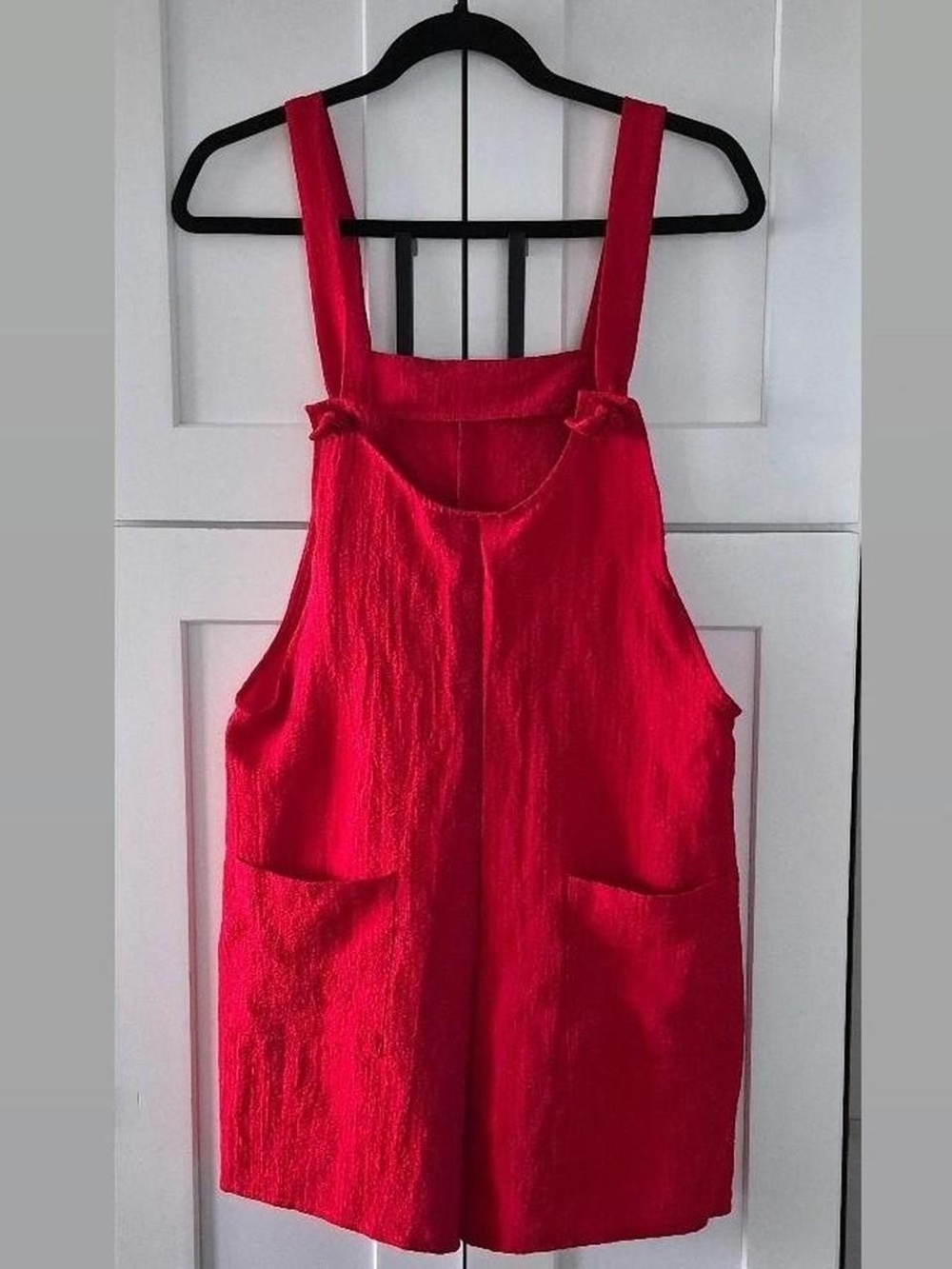 Red Women's Linen-Blend Overalls Romper